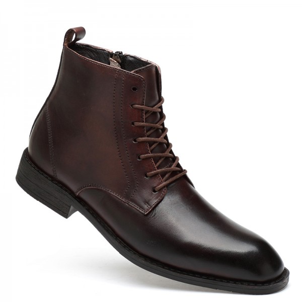 Spring And Autumn Men's High Top Business Leather Shoes Martin Boots Top Layer Leather Youth Casual Velvet Cotton Shoes Men's Boots Cross Border EBay