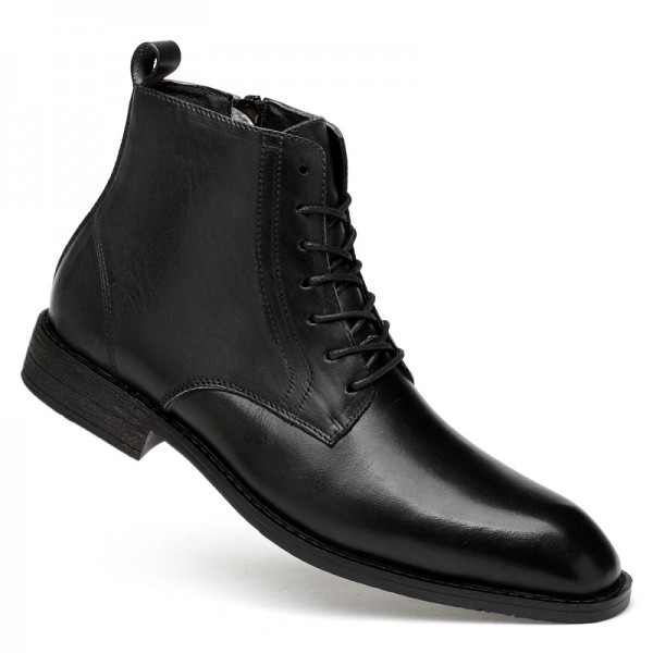 Spring And Autumn Men's High Top Business Leather Shoes Martin Boots Top Layer Leather Youth Casual Velvet Cotton Shoes Men's Boots Cross Border EBay