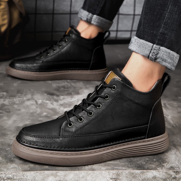 Casual Shoes, Men's High Rise Soft Soled Leather Shoes, Oversized Plush Insulation, Snow Cotton Boots, Retro Workwear, Men's Boots