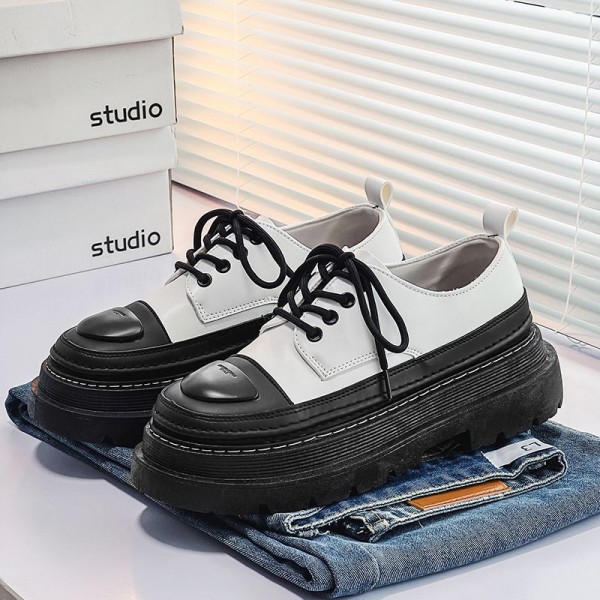 Thick Soled Raised Casual Leather Shoes For Men's  New Autumn Men's Shoes With A Sense Of Luxury, British Style, Versatile, And Protective Dad Shoes