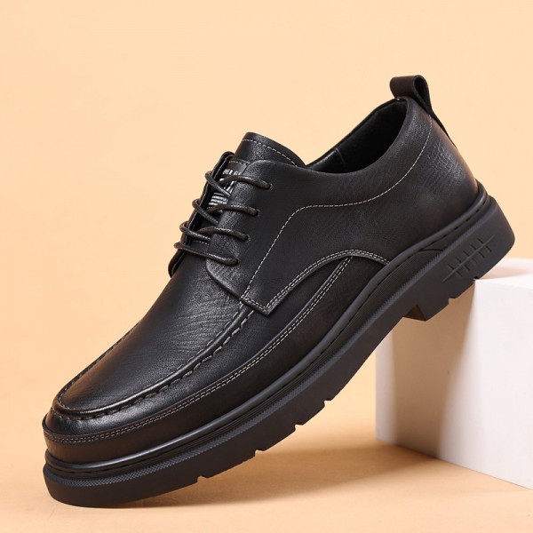 2023 Autumn/Winter New Men's Business And Casual Leather Shoes British Style Retro Simple Lacing With Velvet For Warmth And Increased Height Inside