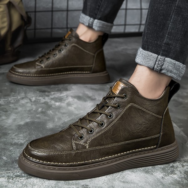 Casual Shoes, Men's High Rise Soft Soled Leather Shoes, Oversized Plush Insulation, Snow Cotton Boots, Retro Workwear, Men's Boots