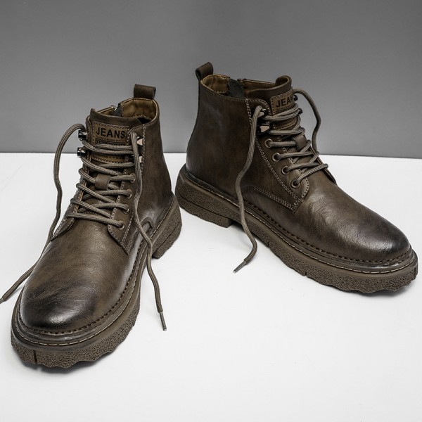 Martin Boots Men's  New Instagram Trendy Spring And Autumn High Cut Genuine Leather Motorcycle Leather Boots Men's British Work Clothes Boots Waterproof