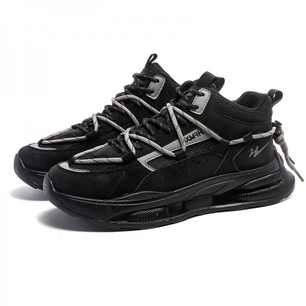 Double Star Brand Men's Shoes All Black Tide Style Dad Shoes Versatile Men's Casual Sports Shoes 2023 Autumn New Authentic