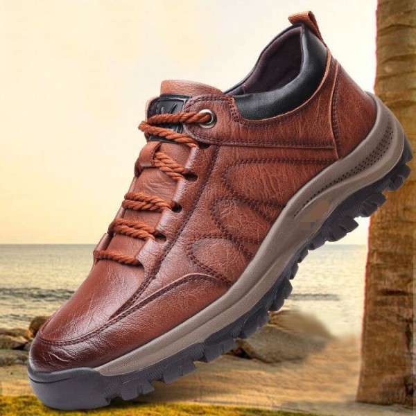 Sports Outdoor Trendy Shoes, Low Cut Casual Hiking Shoes, Men's Single Cotton 2023 New Casual Plush And Cotton Leather Shoes, Men's