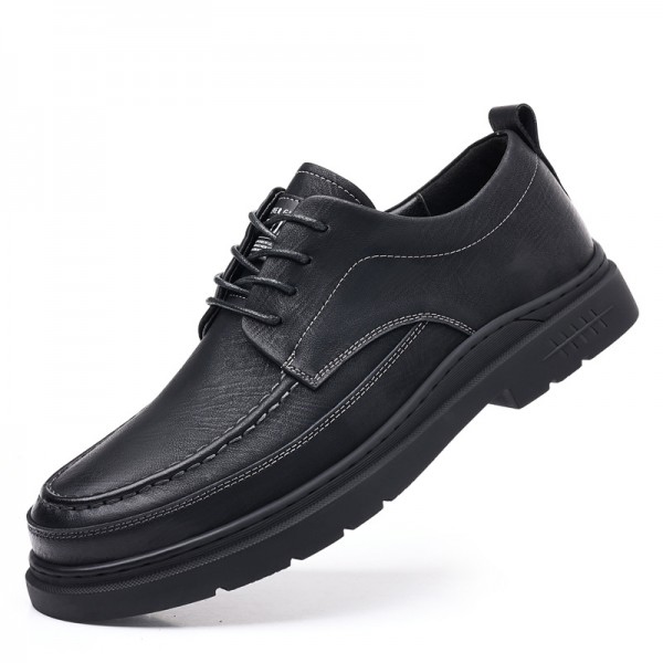 2023 Autumn/Winter New Men's Business And Casual Leather Shoes British Style Retro Simple Lacing With Velvet For Warmth And Increased Height Inside