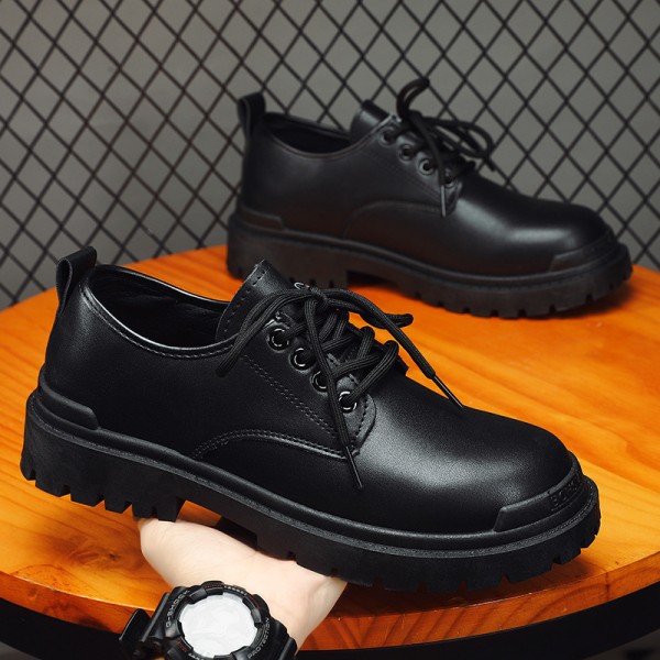 Men's Leather Boots Autumn New British Thick Soled Casual Trend Men's Shoes Formal Chef Work Shoes Low Top Martin Boots