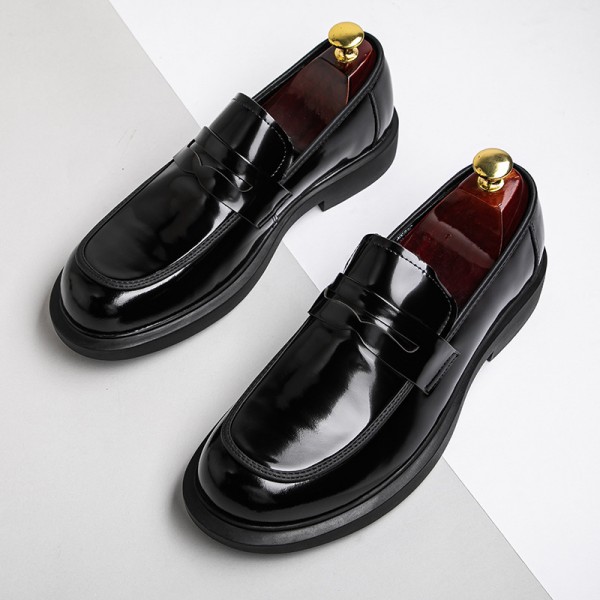 2023 Genuine Leather Shining New Casual Fashion Versatile Leather Shoes British Footwear Business Dress Black Men's Leather Shoes