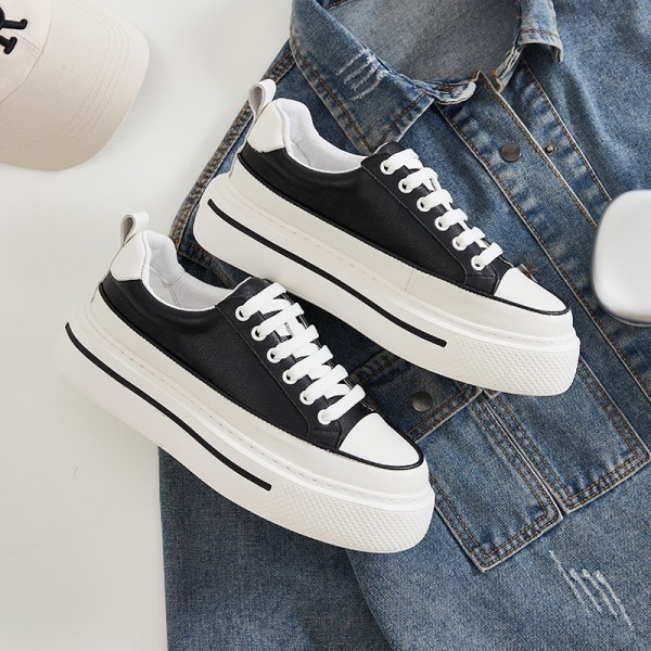 Top Layer Cowhide Small White Shoes For Men's  Summer New Korean Version Thick Soled Raised Board Shoes, Versatile White Men's Shoes